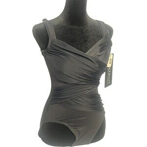 Miraclesuit Black One Piece Swimsuit Size 8 NWT Slimming Tummy Control